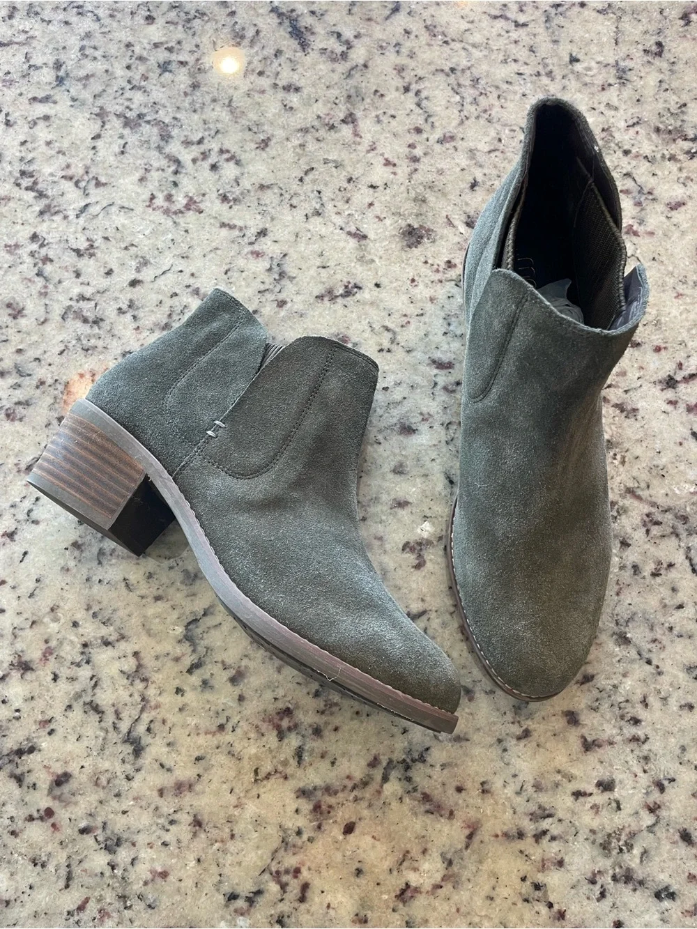 New Women's Suede Ankle Booties in Olive Green 8.5